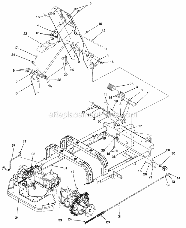 Parking Brake And Linkage Diagram and Parts List for Z48L 53AC365M100, 53BA1D5M100 Cub Cadet Lawn Mower